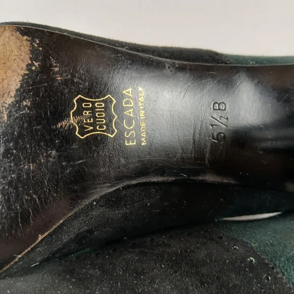 Vintage‎ ESCADA Green And Black Suede Lace-Up Bootie Heels Pumps Size 5.5 M - Picture 6 of 7